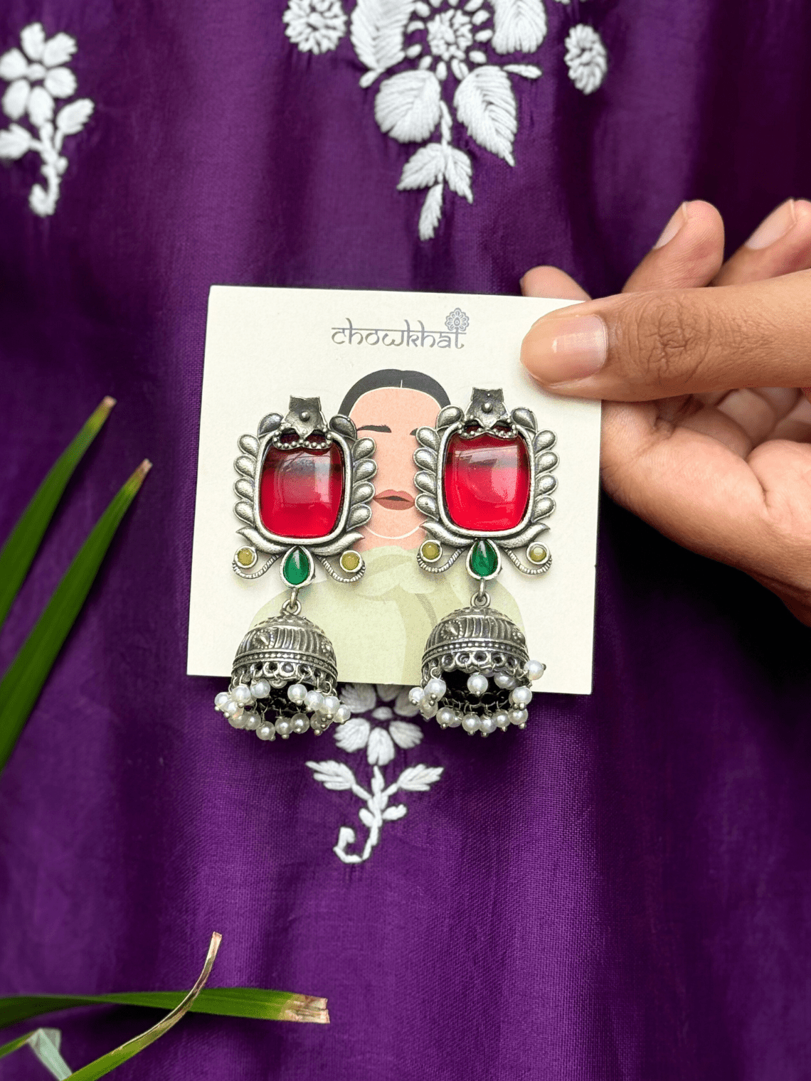 German Silver Oxidised Jhumki with Pearl - Chowkhat Lifestyle