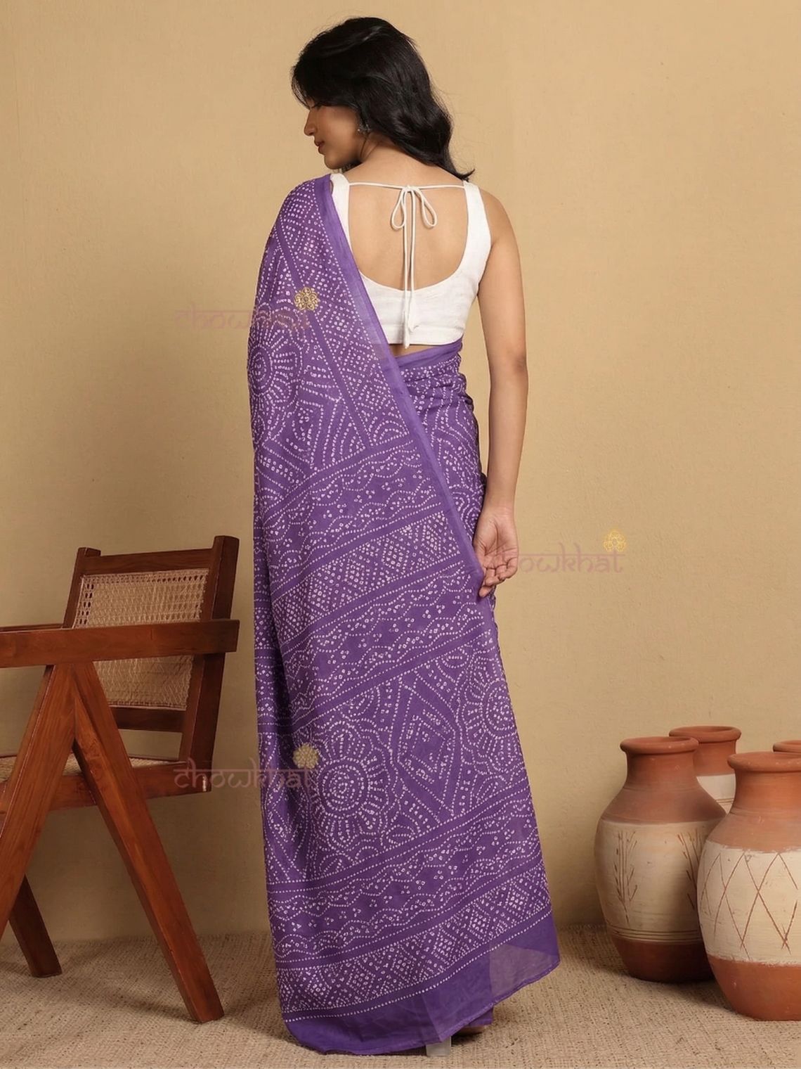 Gul Pre- Draped Hand Printed Mul Cotton Saree