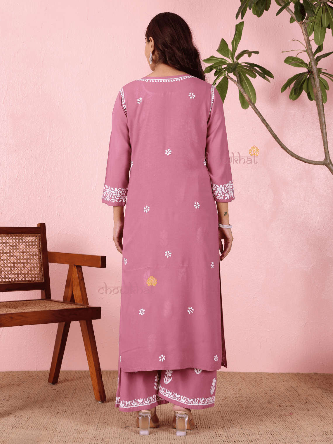 Lara Premium Rayon Straight Chikankari Kurti & Palazzo Set - Chowkhat Lifestyle