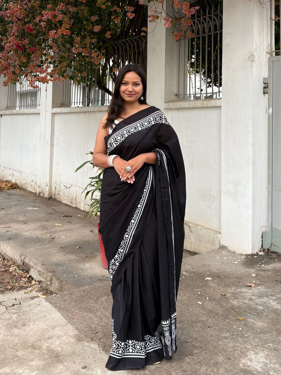 Koyal Pre- Draped Hand Printed Mul Cotton Saree