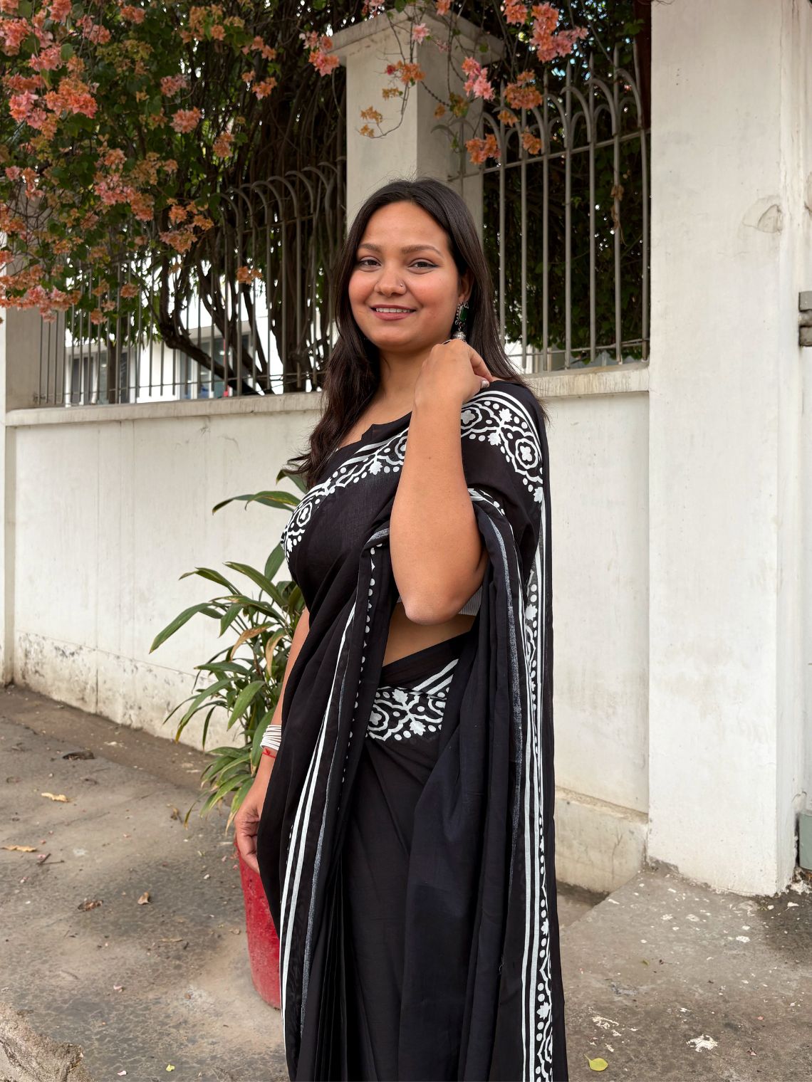 Koyal Pre- Draped Hand Printed Mul Cotton Saree