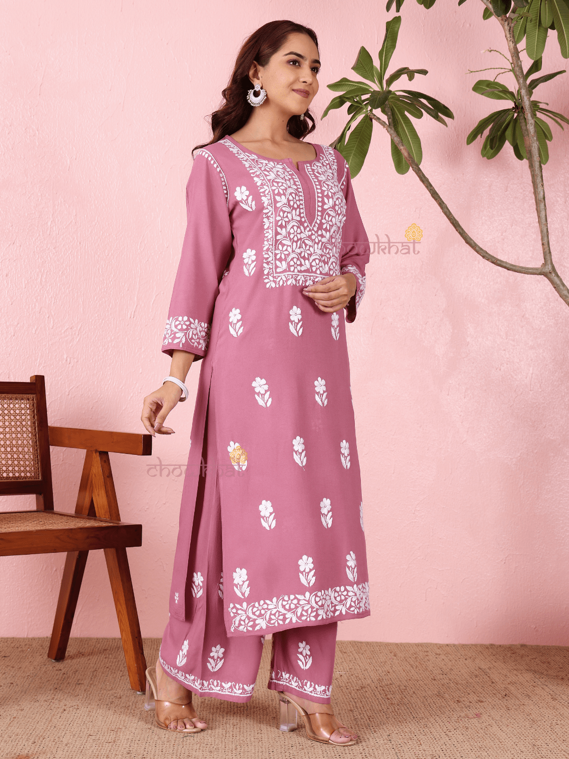 Lara Premium Rayon Straight Chikankari Kurti & Palazzo Set - Chowkhat Lifestyle