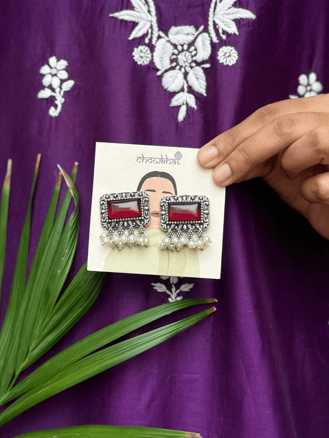 Oxidised German Silver Rectangular Pearl Earrings - Chowkhat Lifestyle