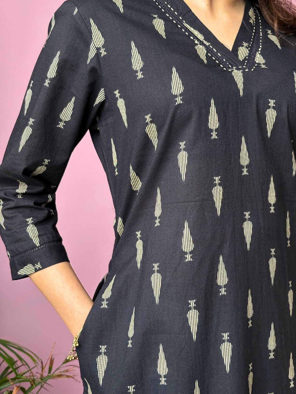 Meher Hand Printed Cotton Kurti With Handwork - Chowkhat Lifestyle
