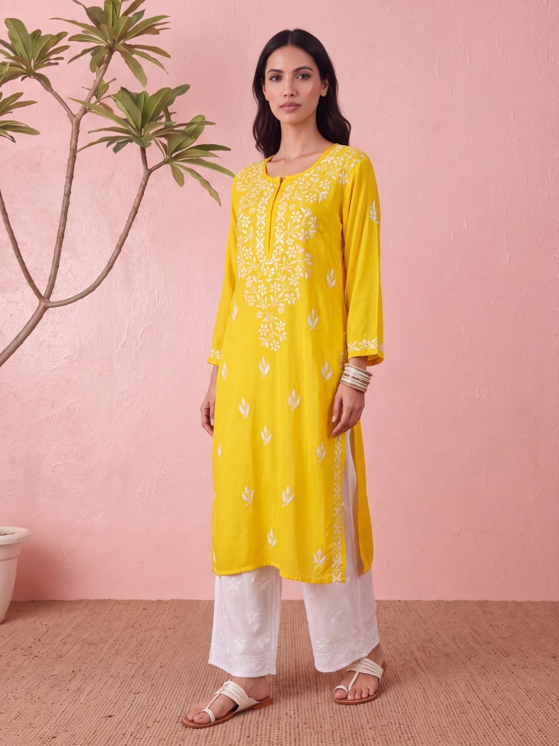 Pihu Rayon Straight Long Chikankari Kurti - Chowkhat Lifestyle