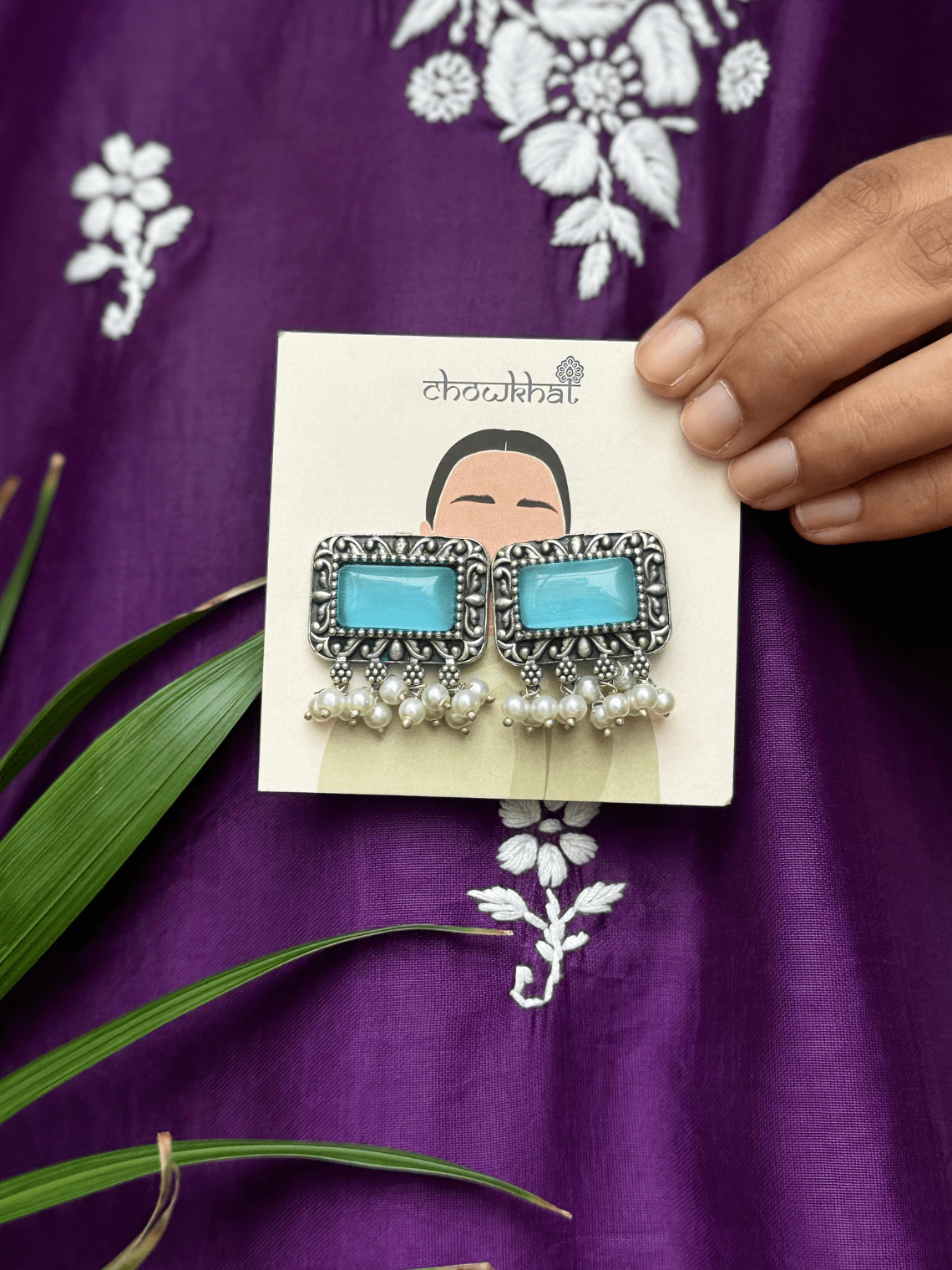Oxidised German Silver Rectangular Pearl Earrings - Chowkhat Lifestyle