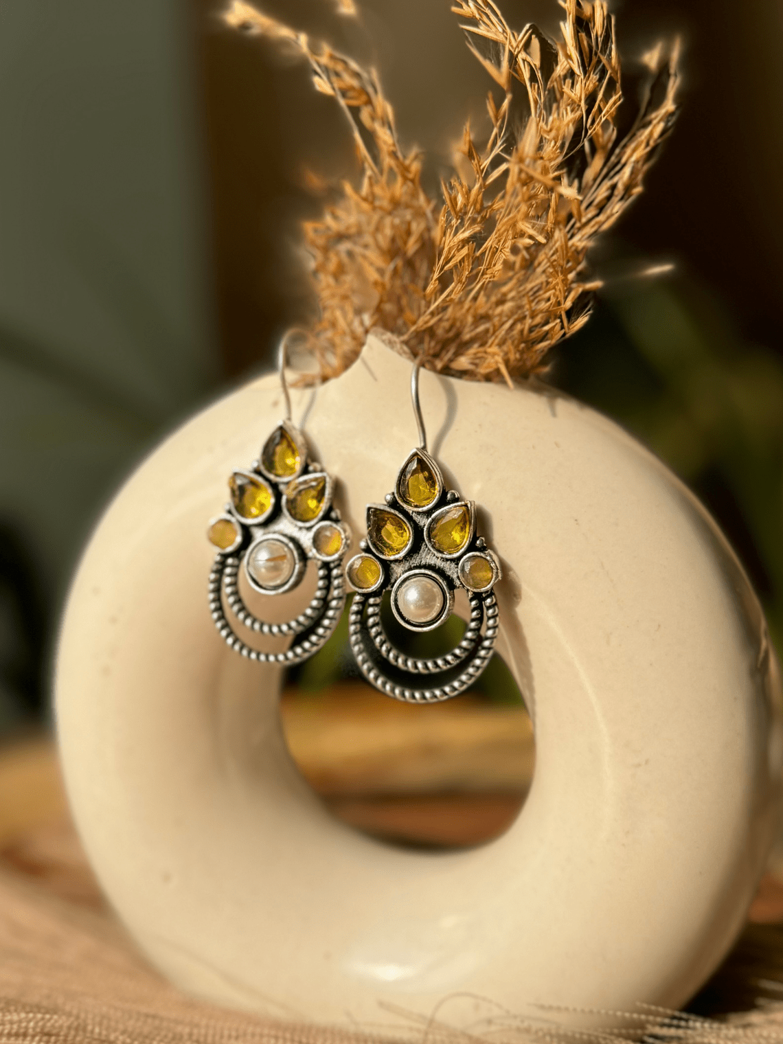 Polki German Silver Earrings with Pearl - Chowkhat Lifestyle