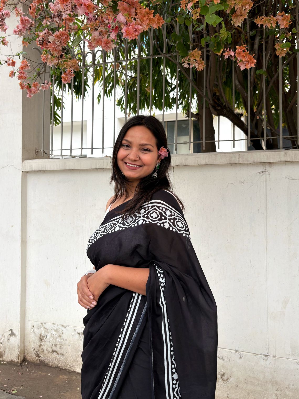 Koyal Pre- Draped Hand Printed Mul Cotton Saree