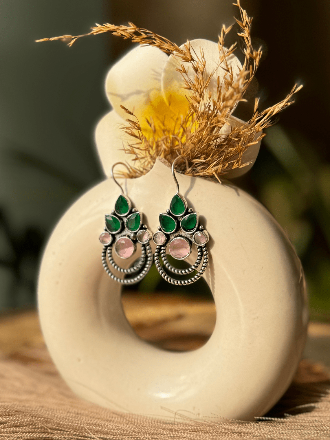 Polki German Silver Earrings with Pearl - Chowkhat Lifestyle