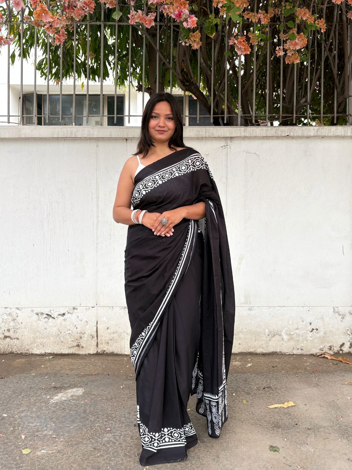 Koyal Pre- Draped Hand Printed Mul Cotton Saree