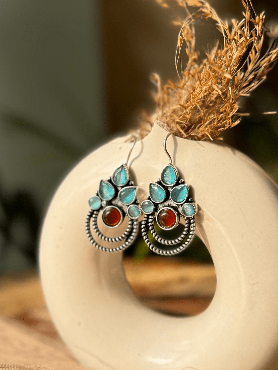 Polki German Silver Earrings with Pearl - Chowkhat Lifestyle