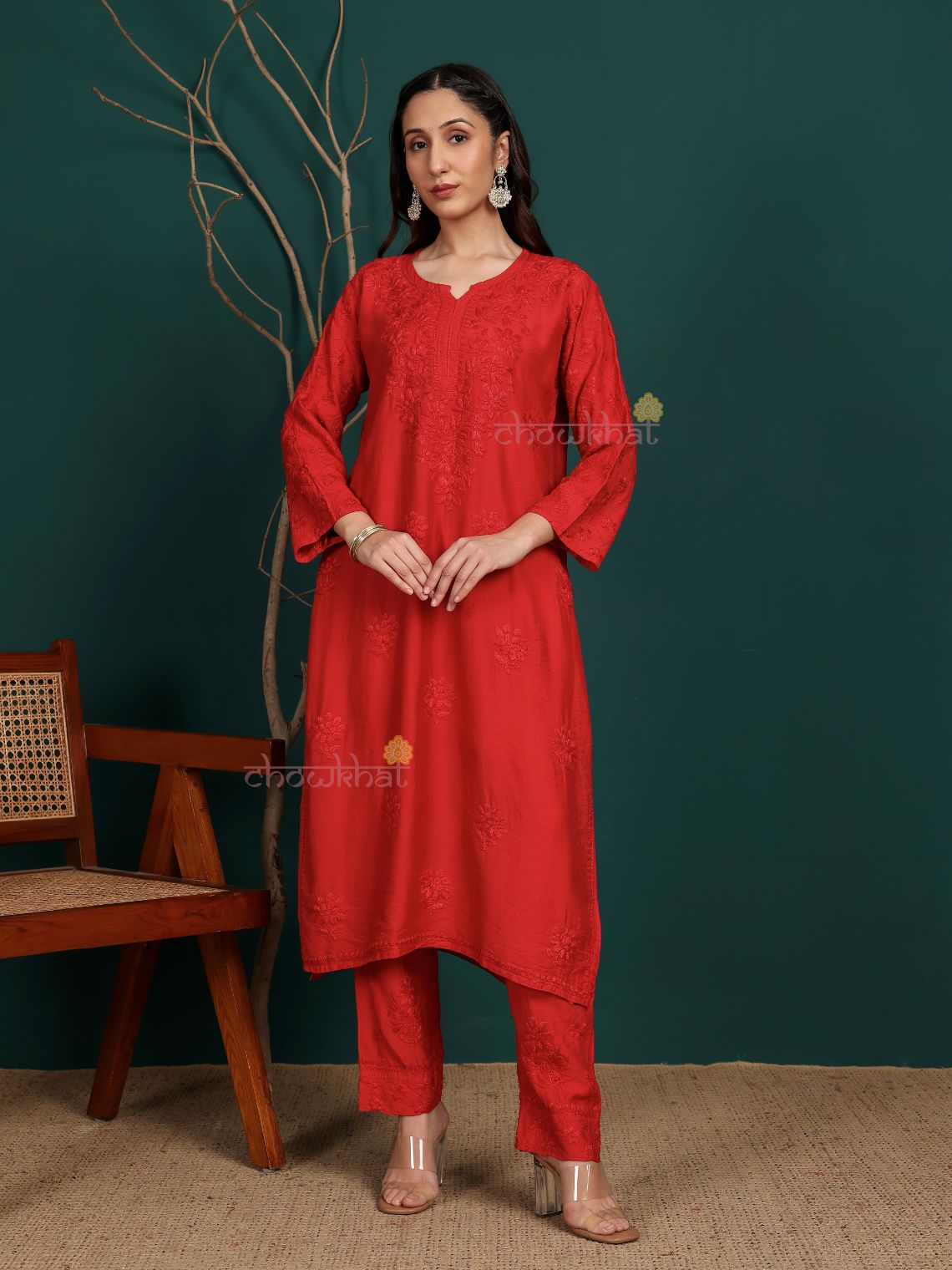 Ruhani Premium Chanderi Chikankari Kurti & Palazzo Set