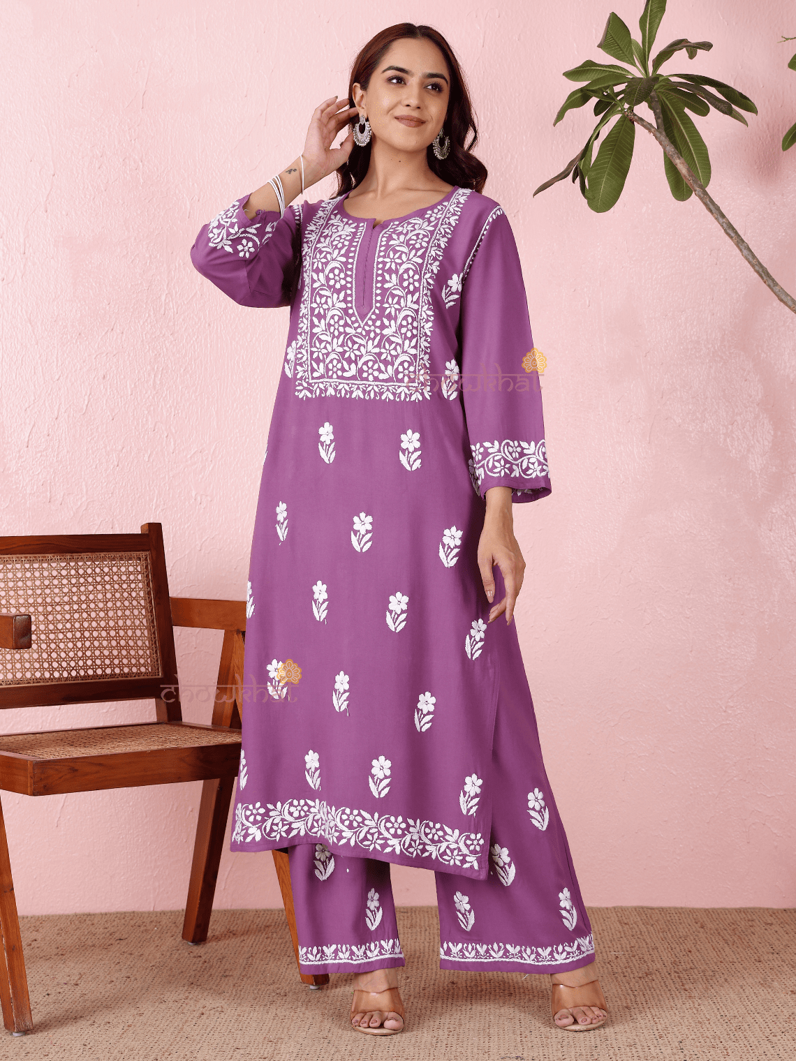 Lara Premium Rayon Straight Chikankari Kurti & Palazzo Set - Chowkhat Lifestyle