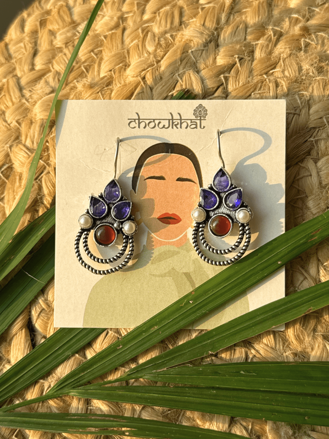 Polki German Silver Earrings with Pearl - Chowkhat Lifestyle