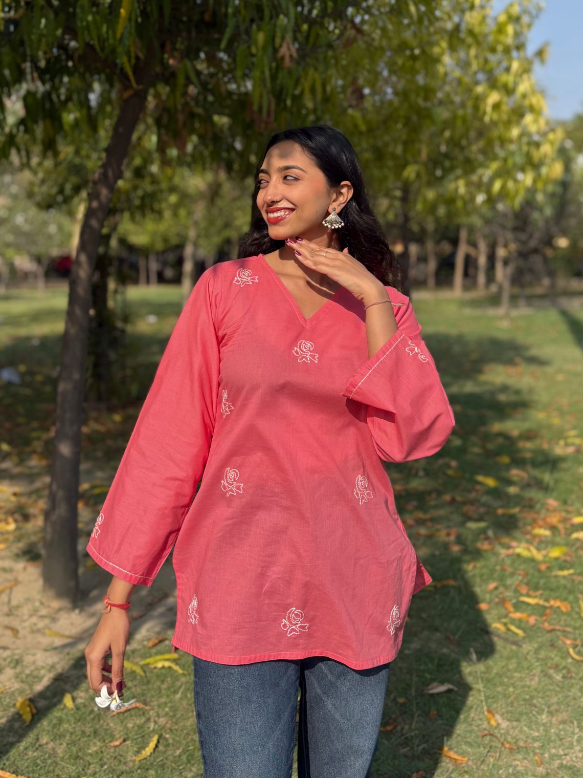 Swar Hand Embroidered Short Cotton Kurti