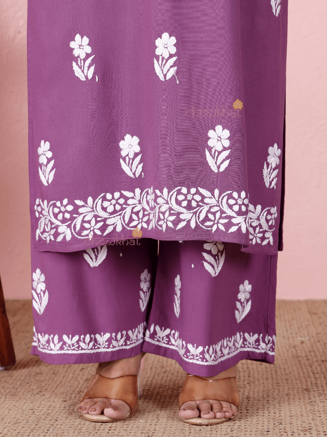 Lara Premium Rayon Straight Chikankari Kurti & Palazzo Set - Chowkhat Lifestyle