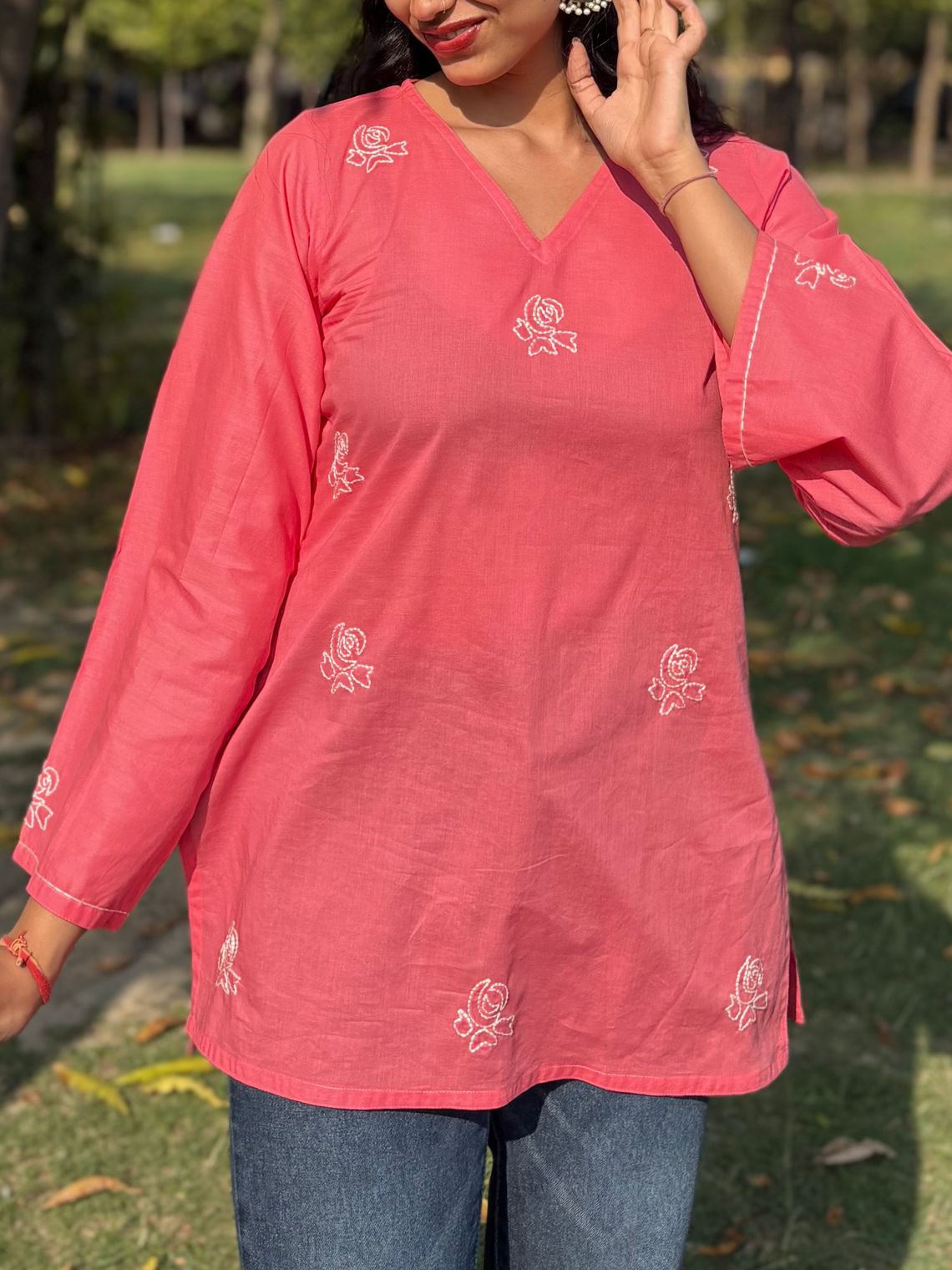 Swar Hand Embroidered Short Cotton Kurti
