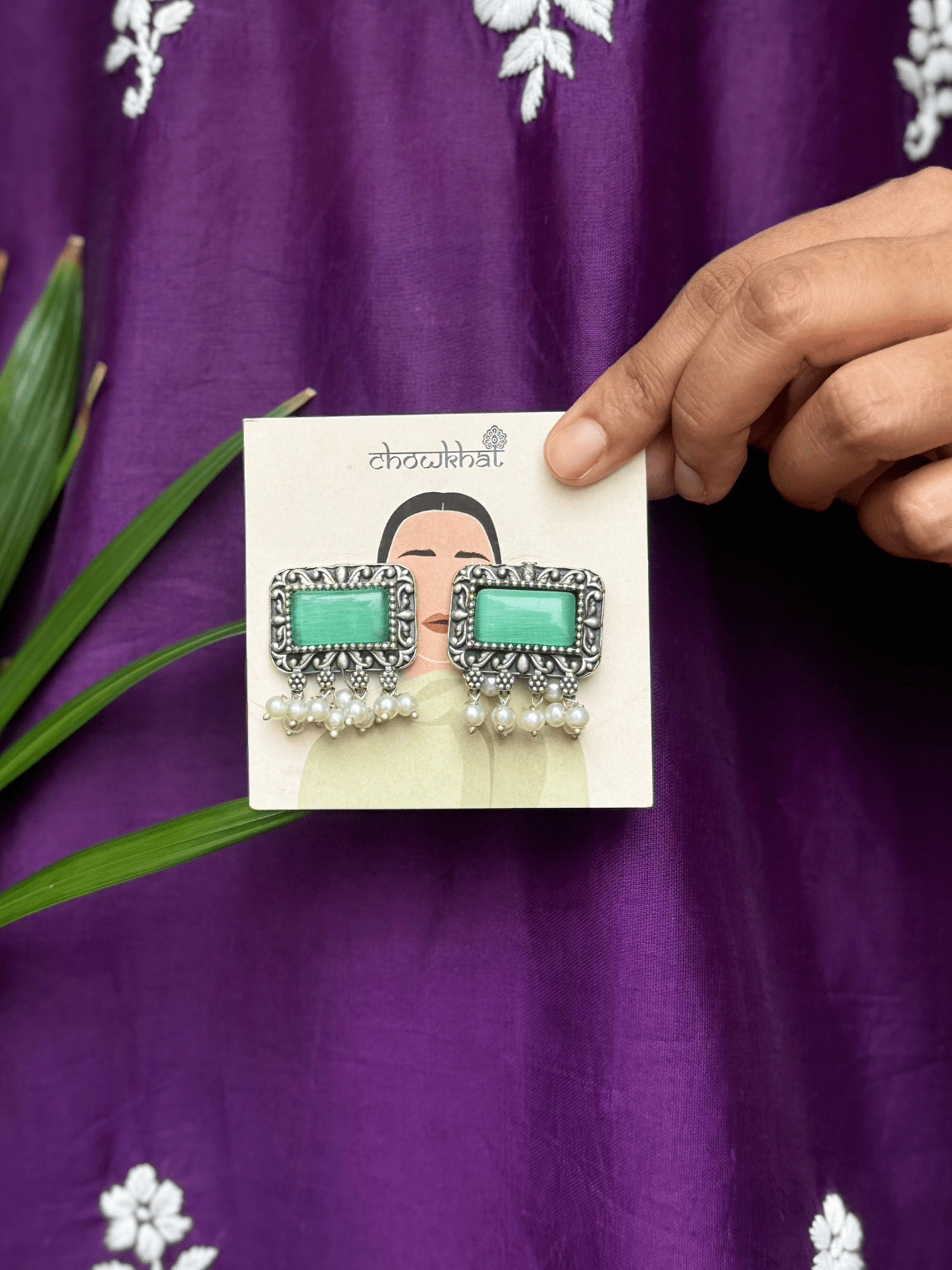 Oxidised German Silver Rectangular Pearl Earrings - Chowkhat Lifestyle