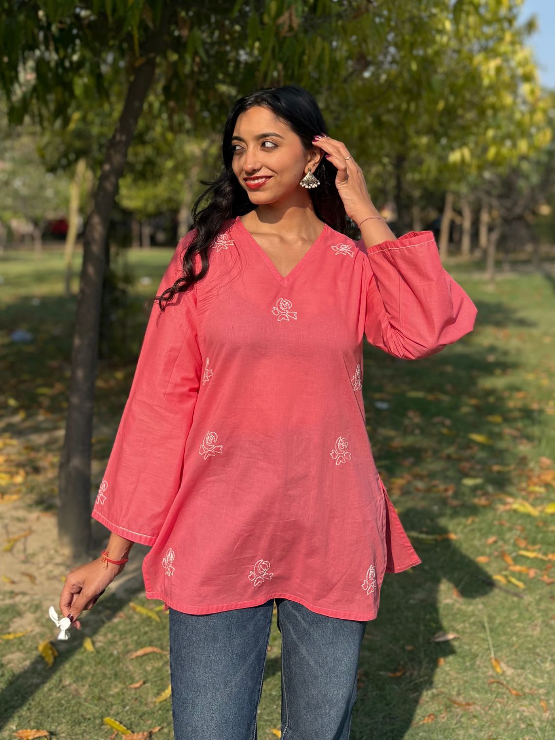 Swar Hand Embroidered Short Cotton Kurti