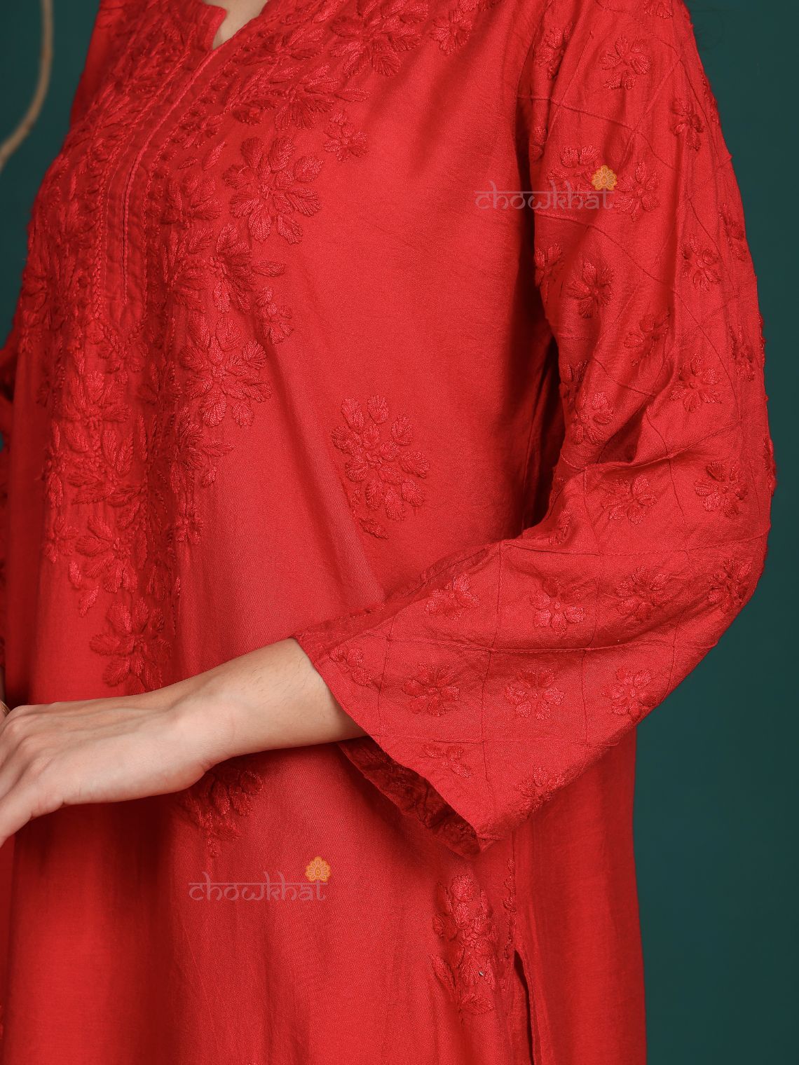 Ruhani Premium Chanderi Chikankari Kurti & Palazzo Set