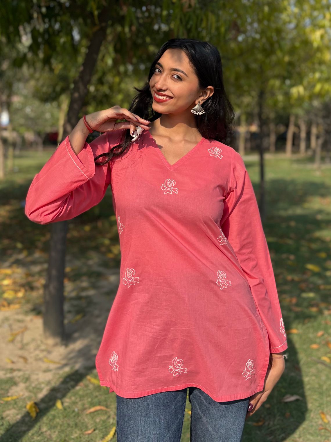 Swar Hand Embroidered Short Cotton Kurti