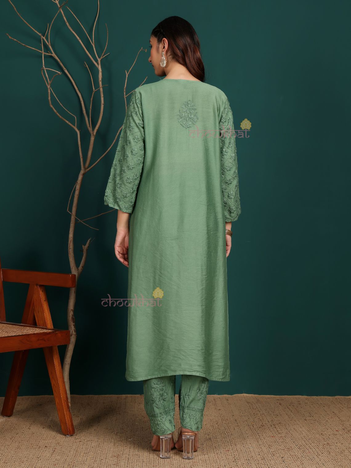 Ruhani Premium Chanderi Chikankari Kurti & Palazzo Set