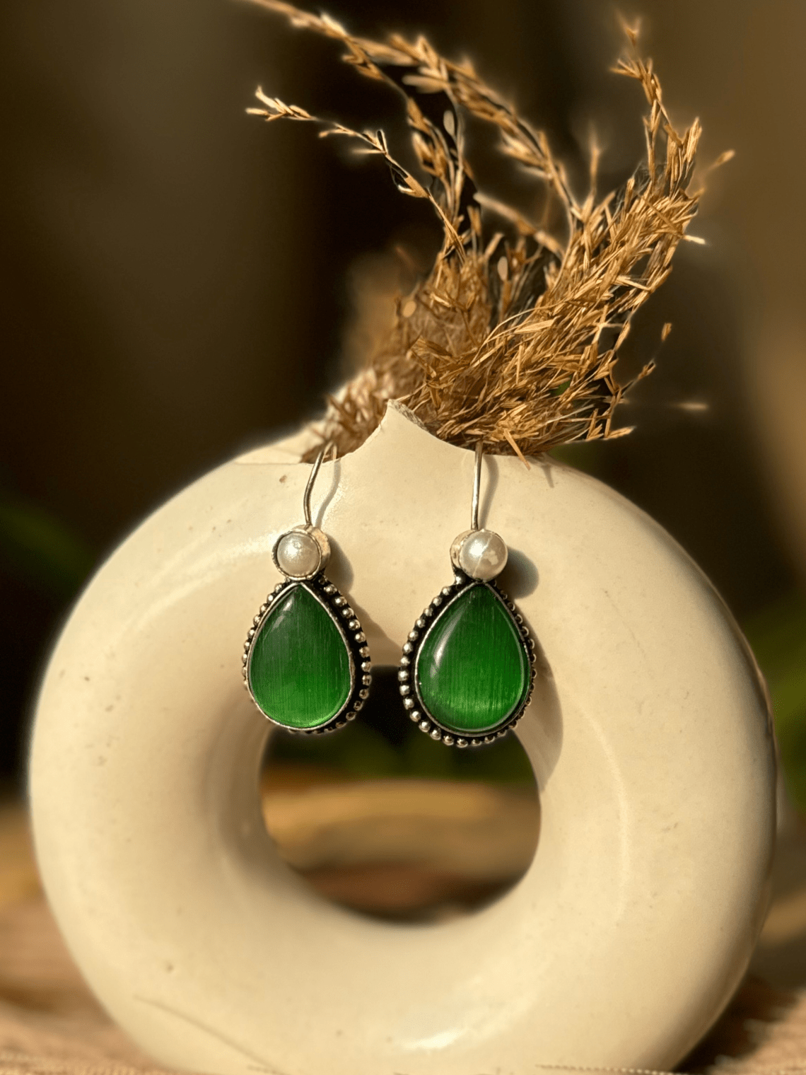 German Silver Pearl hanging Earrings - Chowkhat Lifestyle