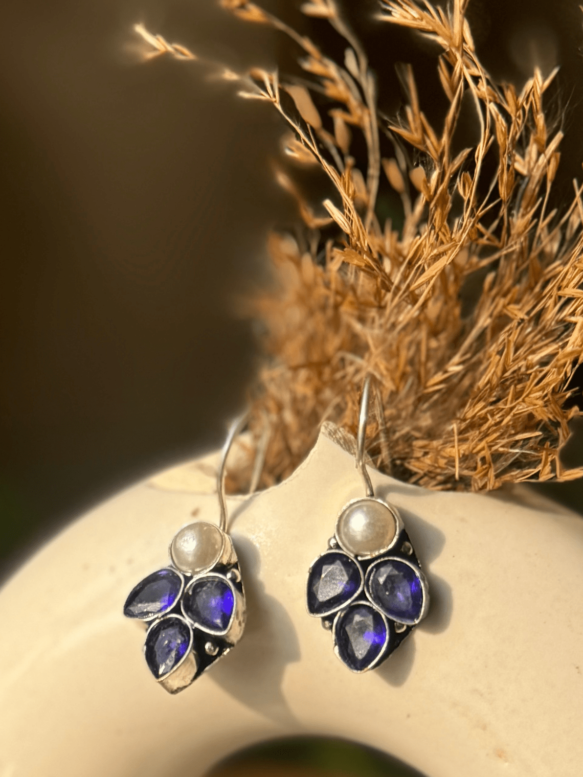 Pearl Oxidised Silver Hanging Earrings - Chowkhat Lifestyle