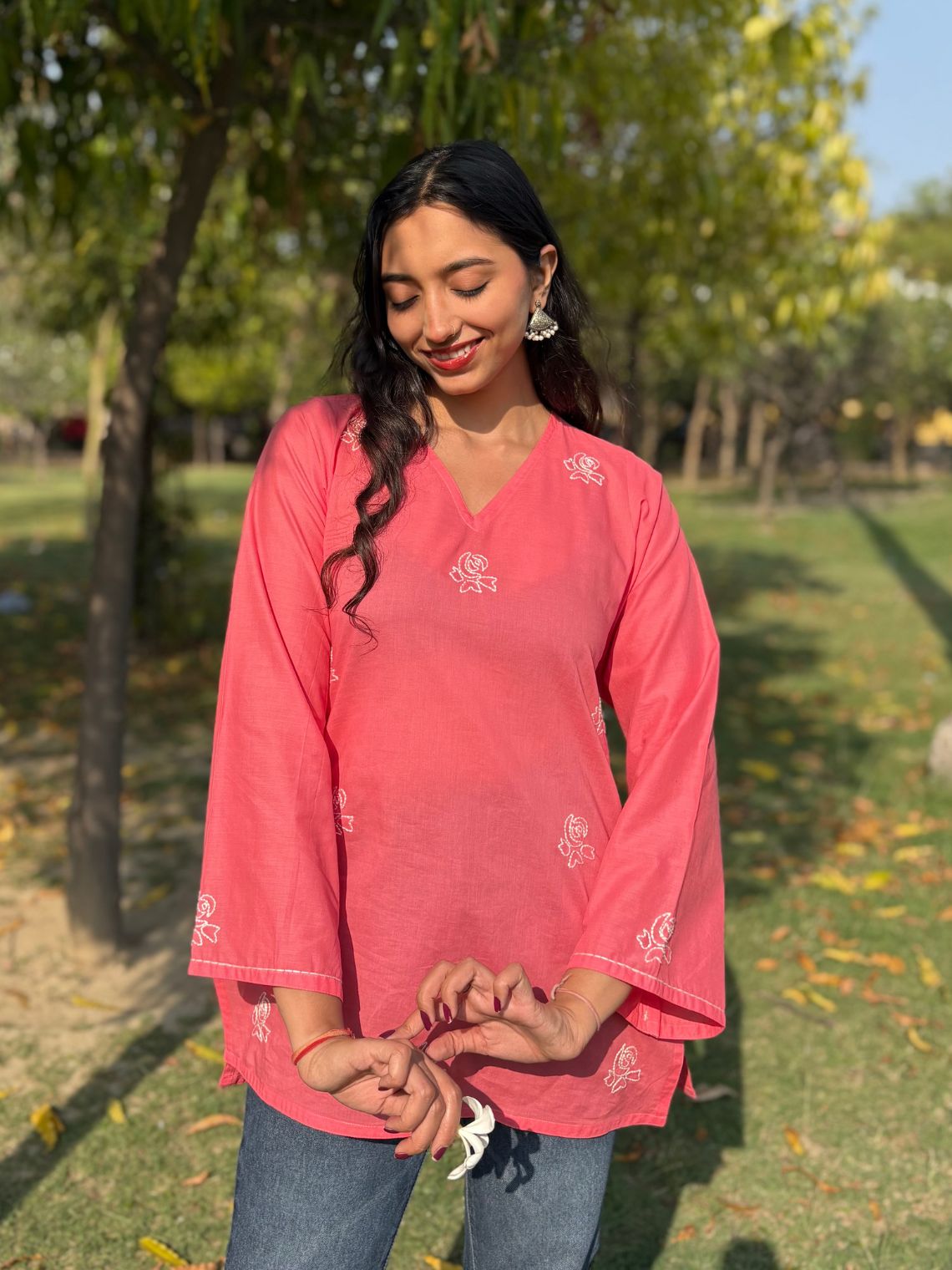 Swar Hand Embroidered Short Cotton Kurti