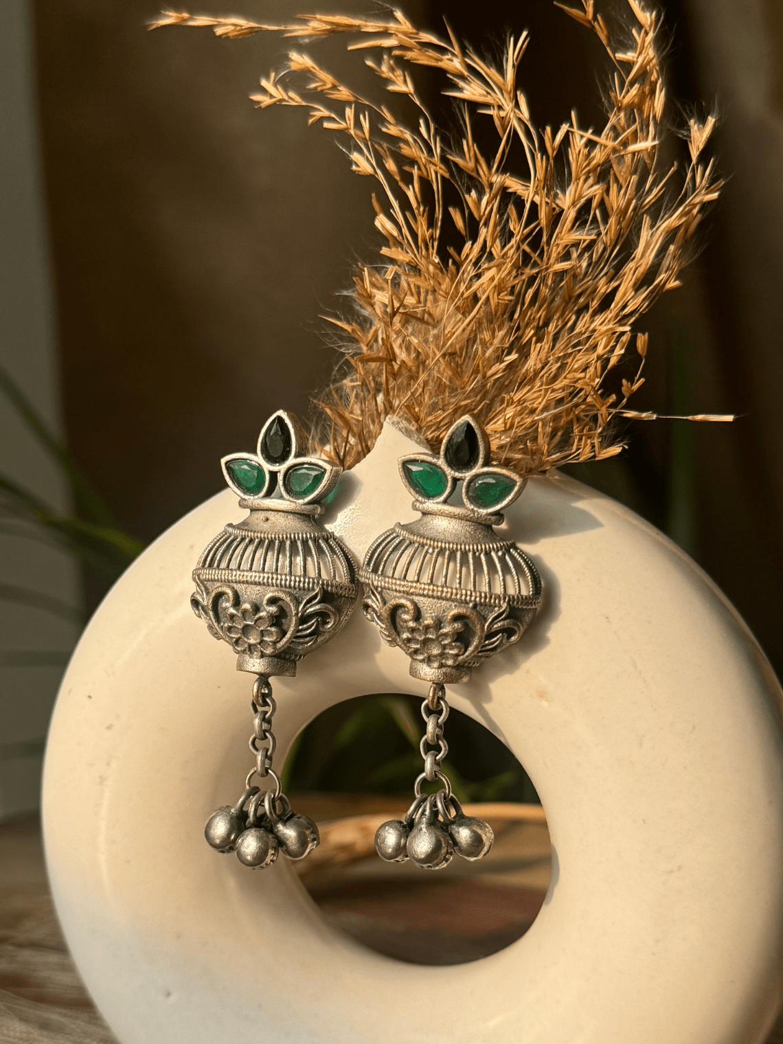 German Silver Oxidised Latkan Earrings - Chowkhat Lifestyle