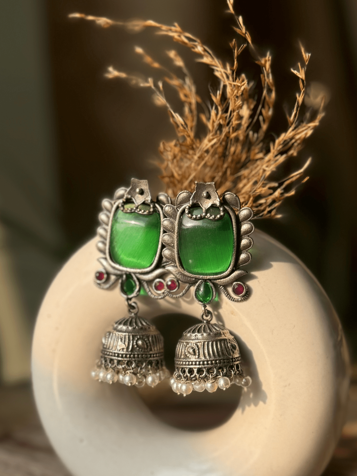 German Silver Oxidised Jhumki with Pearl - Chowkhat Lifestyle