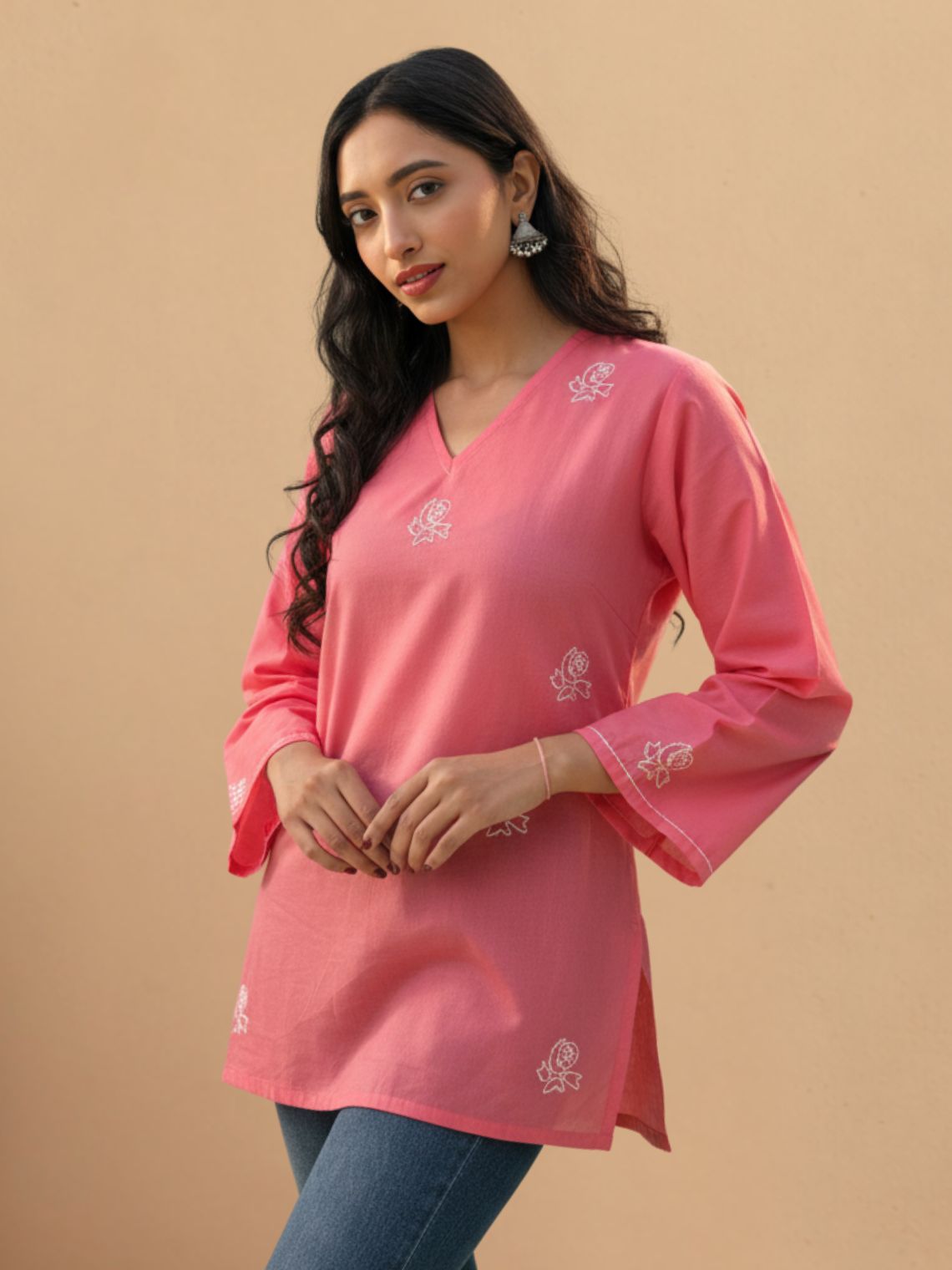 Swar Hand Embroidered Short Cotton Kurti