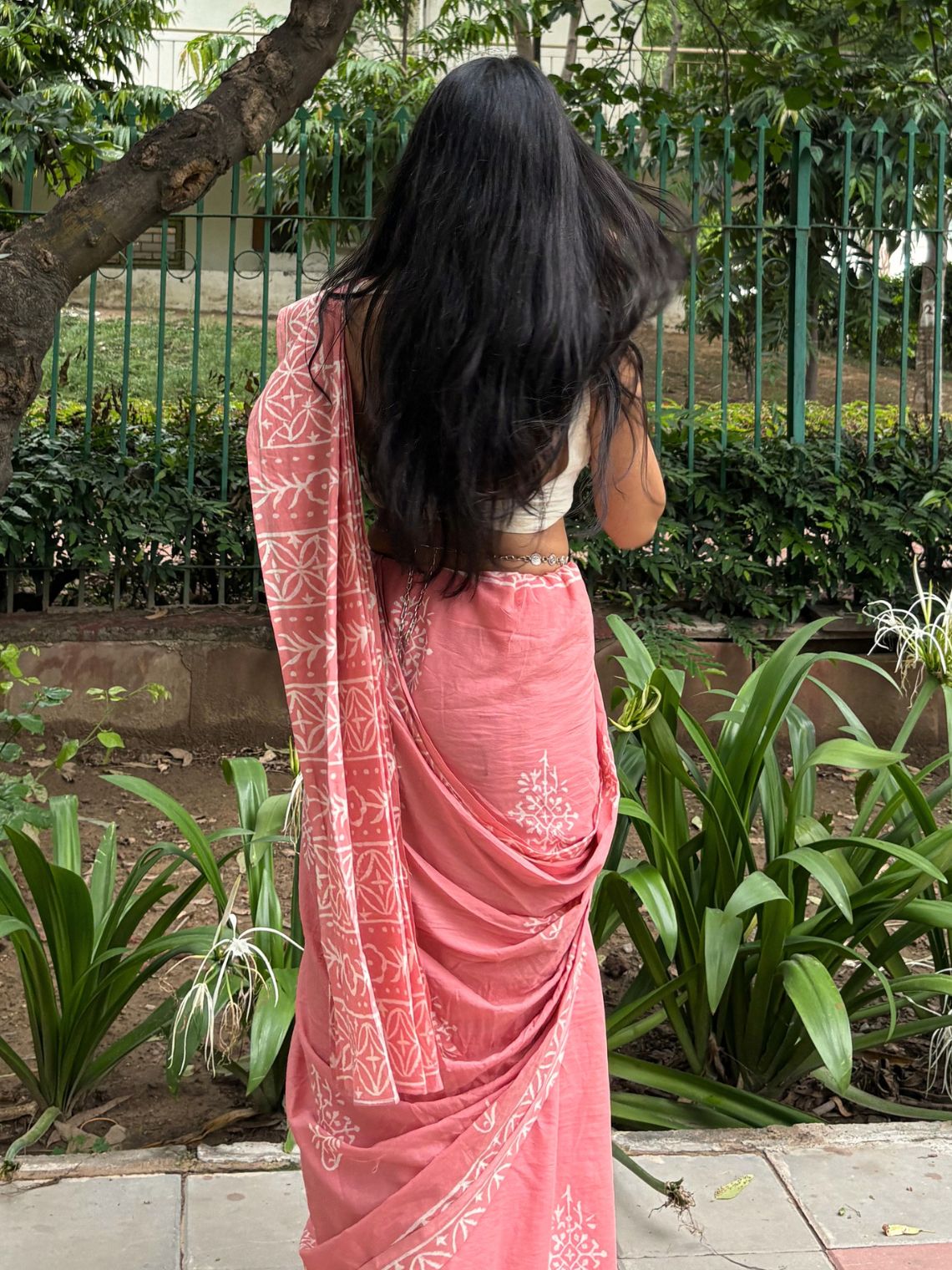 Gulab Pre- Draped Hand Block Mul Cotton Saree - Chowkhat Lifestyle