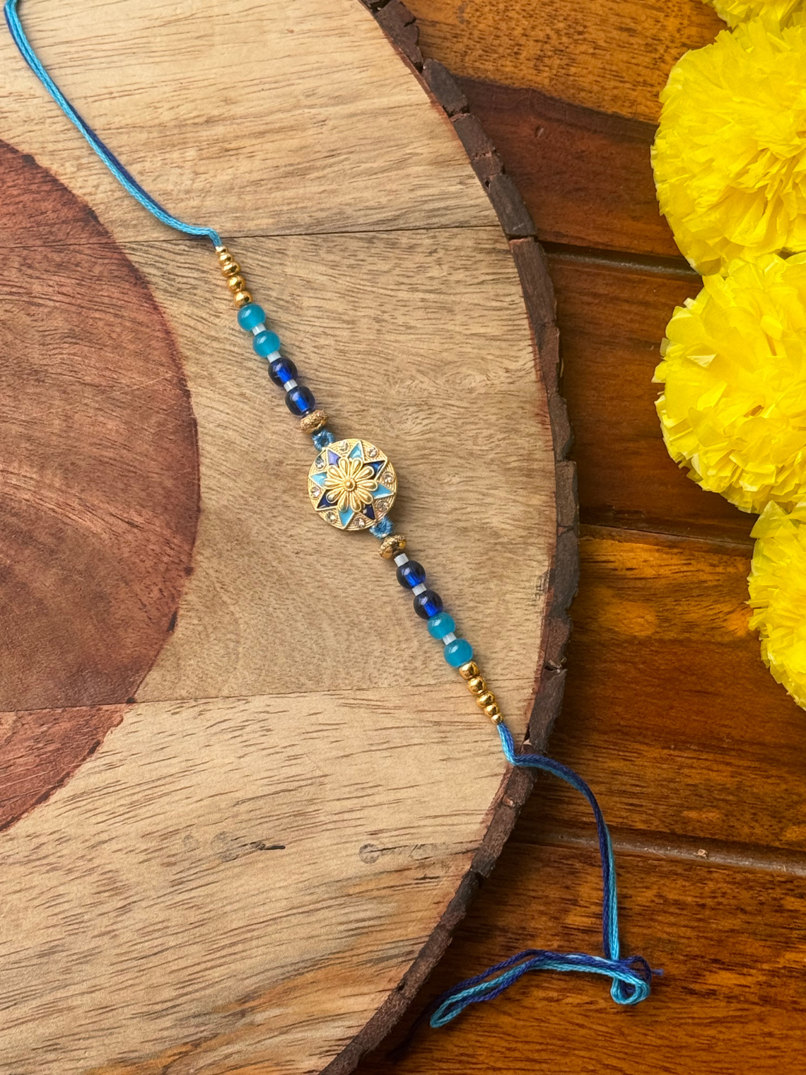 Kundan Handcrafted Rakhi - Blue