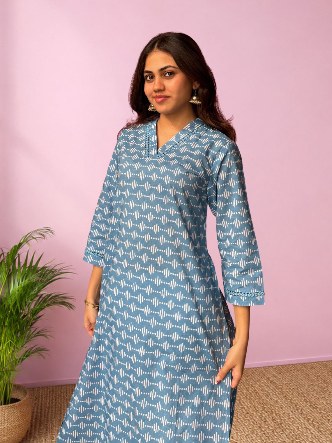 Sur Hand Printed Cotton Kurti With Handwork - Chowkhat Lifestyle