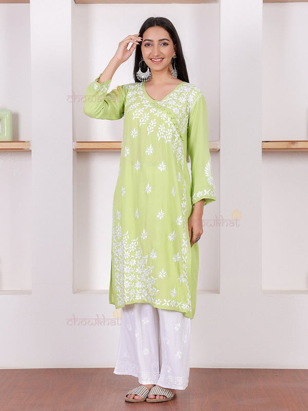 Amaara Rayon Angrakha Chikankari Kurti - Chowkhat Lifestyle