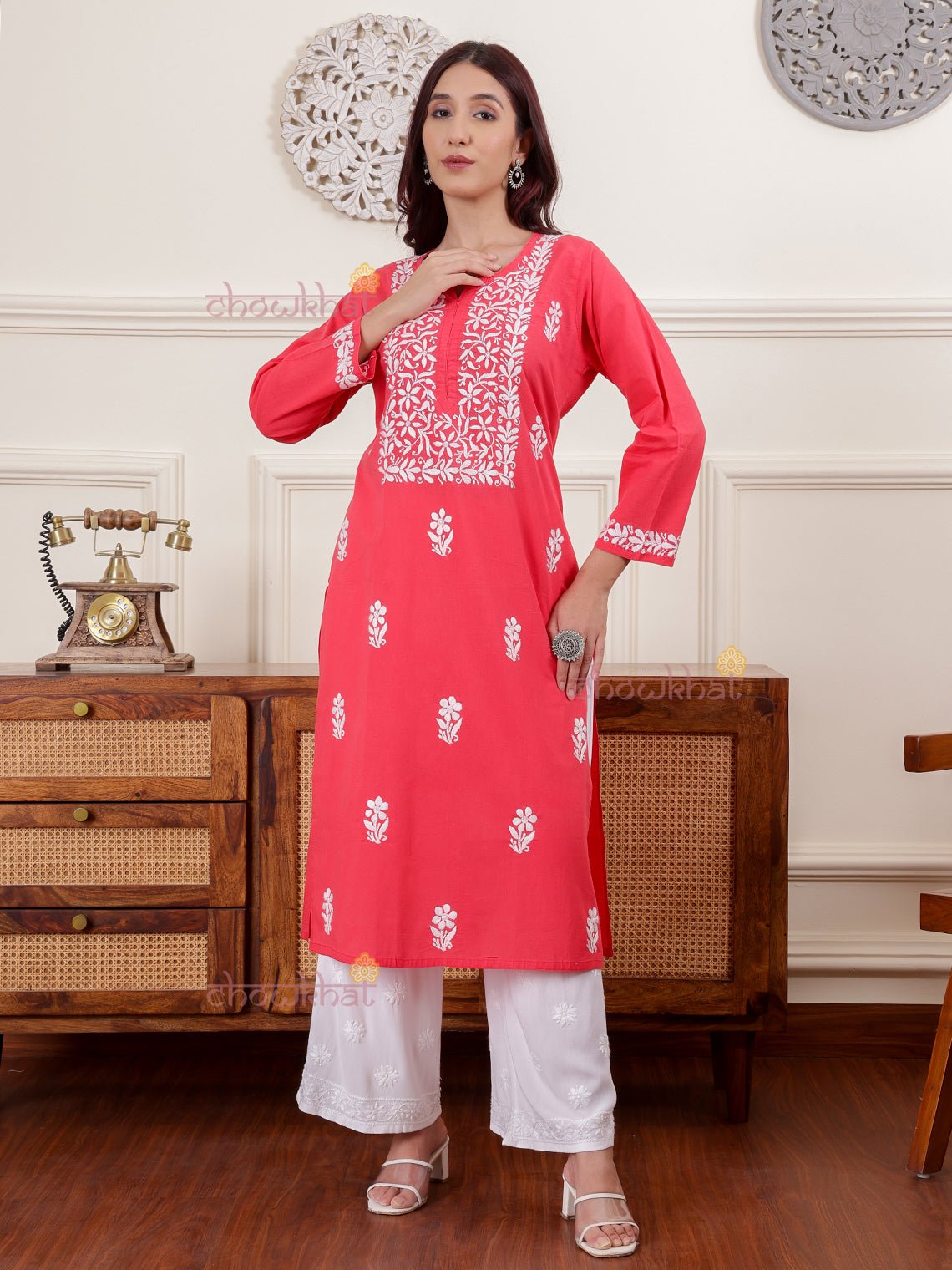 Eva Cotton Chikankari Kurti - Chowkhat Lifestyle