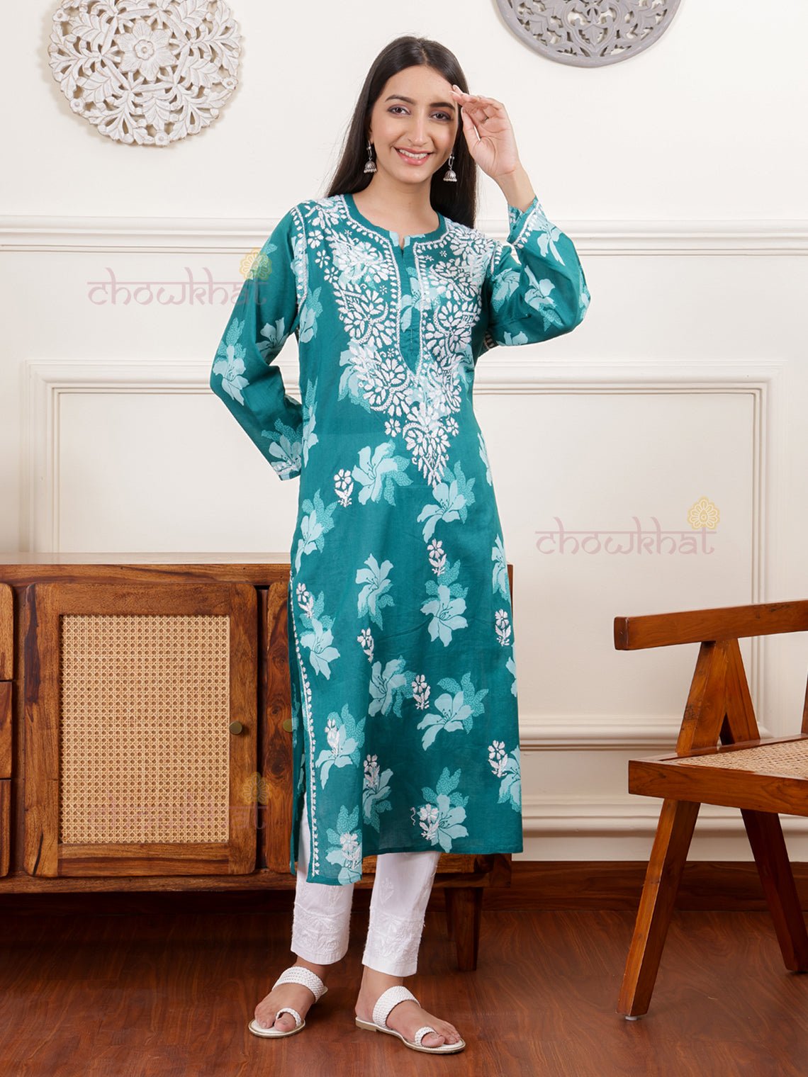 Hayat Mul Cotton Chikankari Kurti - Chowkhat Lifestyle