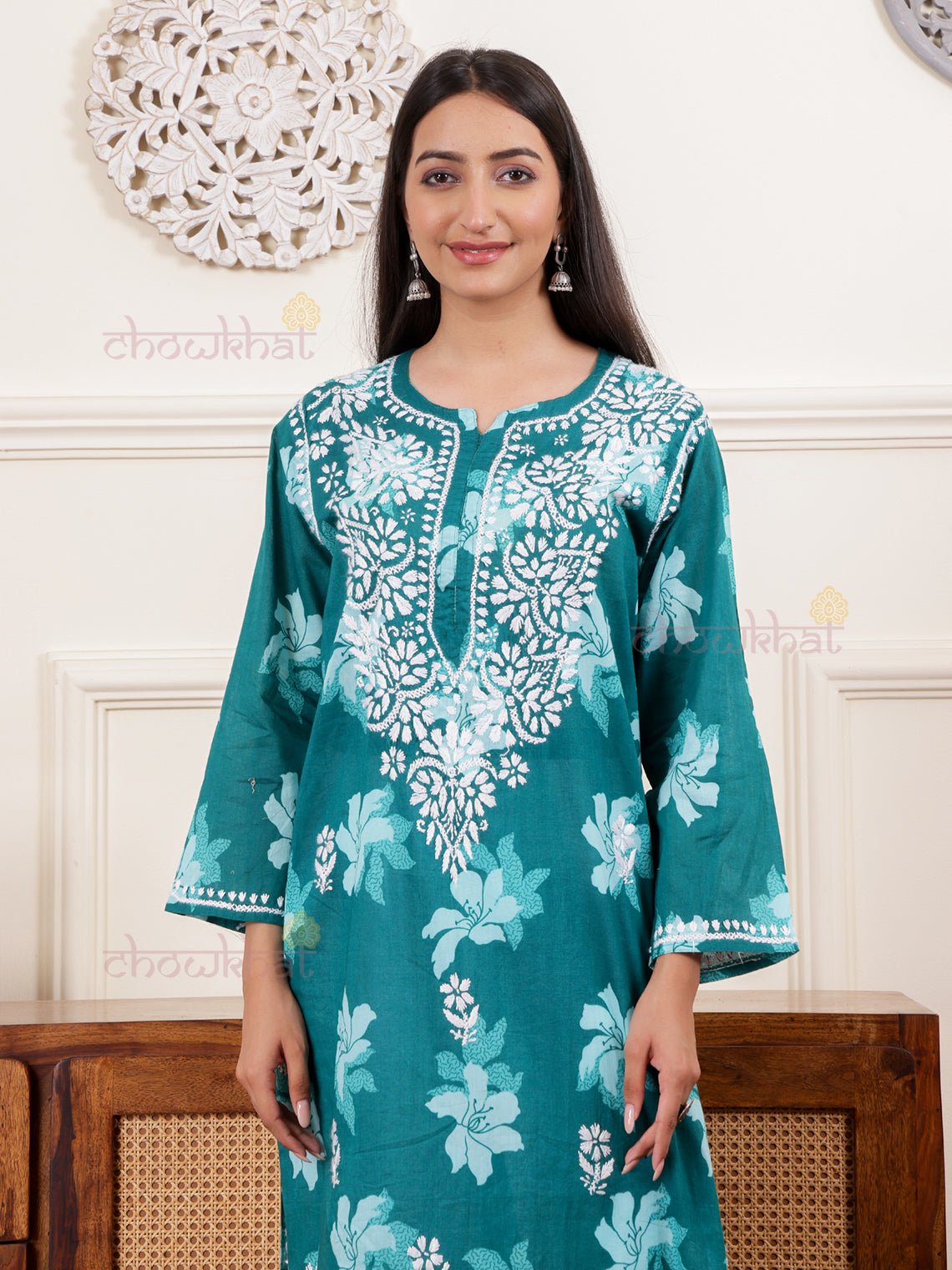 Hayat Mul Cotton Chikankari Kurti - Chowkhat Lifestyle