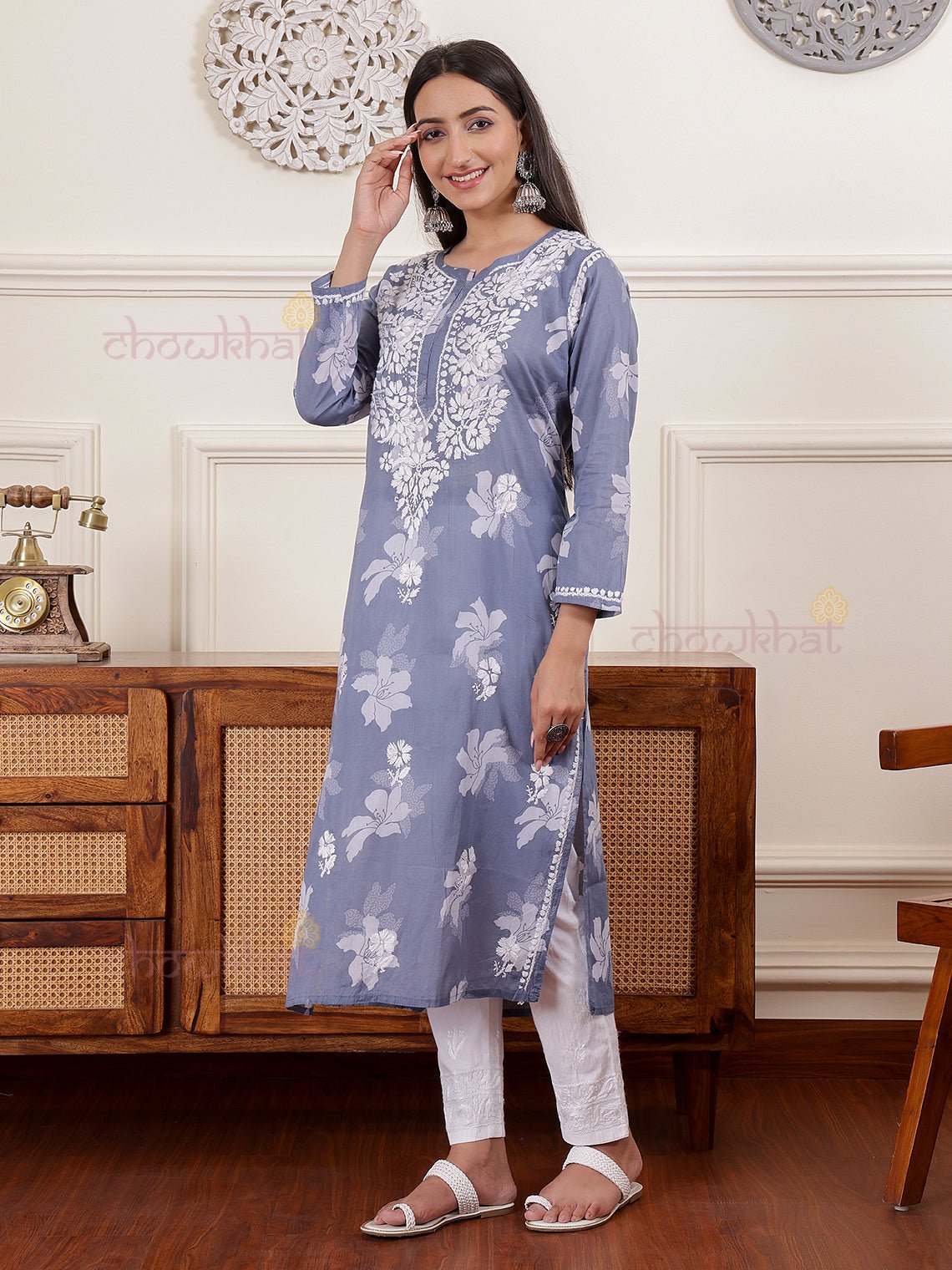 Hayat Mul Cotton Chikankari Kurti - Chowkhat Lifestyle