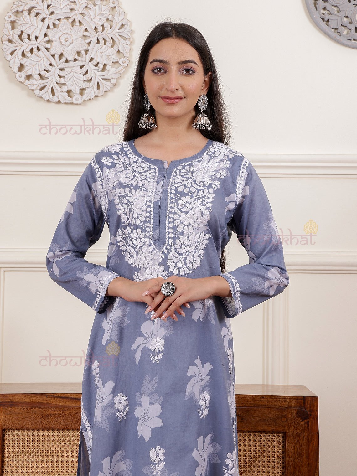 Hayat Mul Cotton Chikankari Kurti - Chowkhat Lifestyle