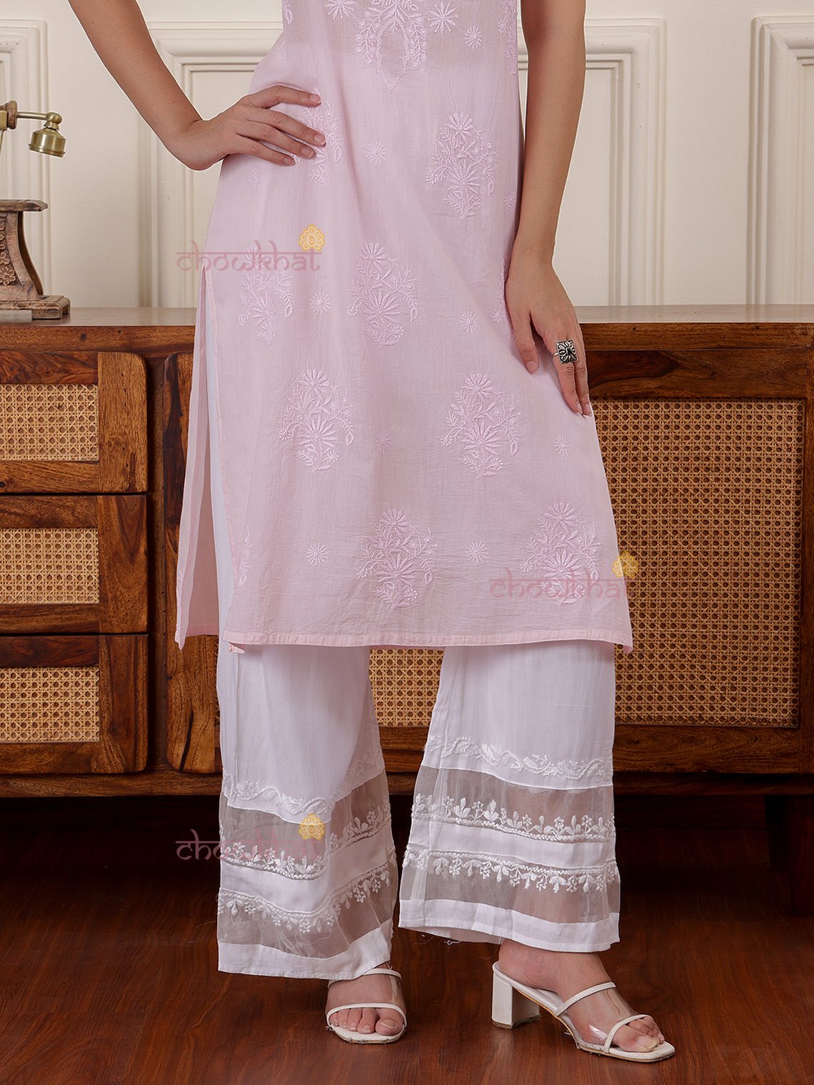 Dima Rayon Chikankari Palazzo with Organza - Chowkhat Lifestyle
