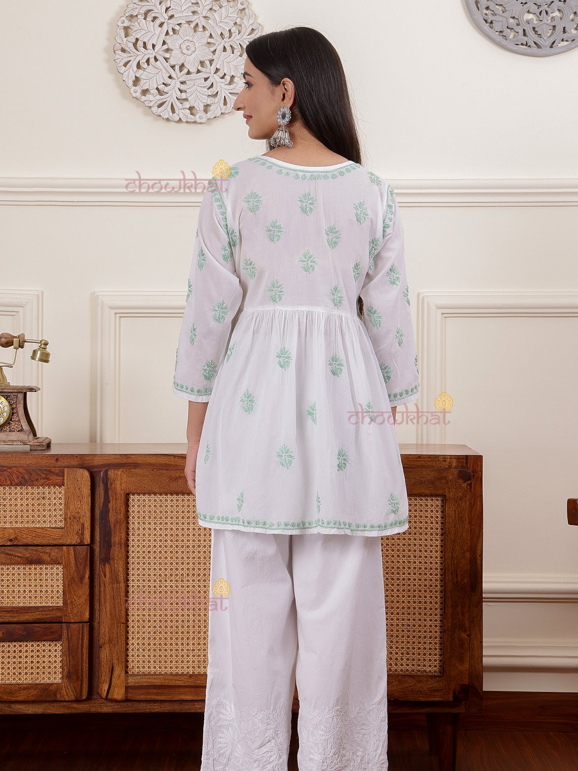 Afra Short Cotton Chikankari Kurti - Chowkhat Lifestyle