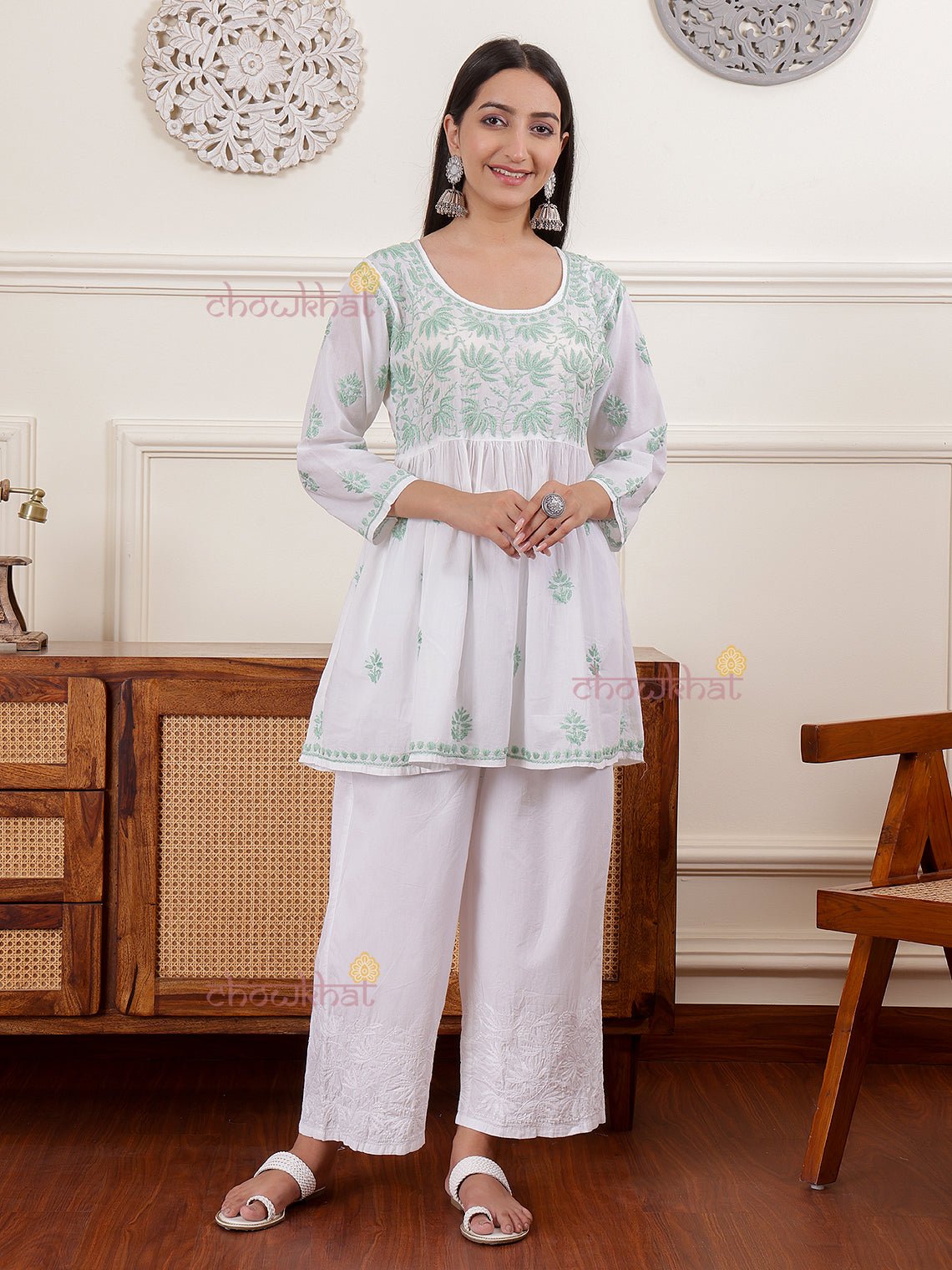 Afra Short Cotton Chikankari Kurti - Chowkhat Lifestyle