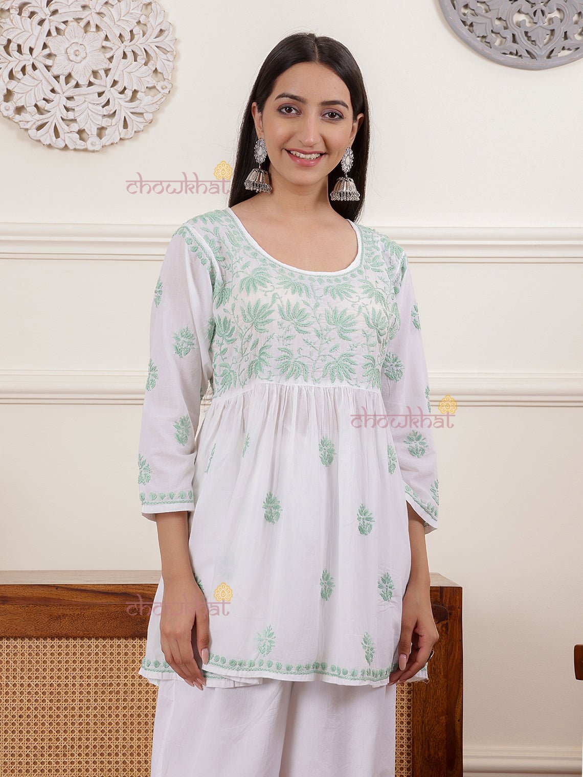 Afra Short Cotton Chikankari Kurti - Chowkhat Lifestyle