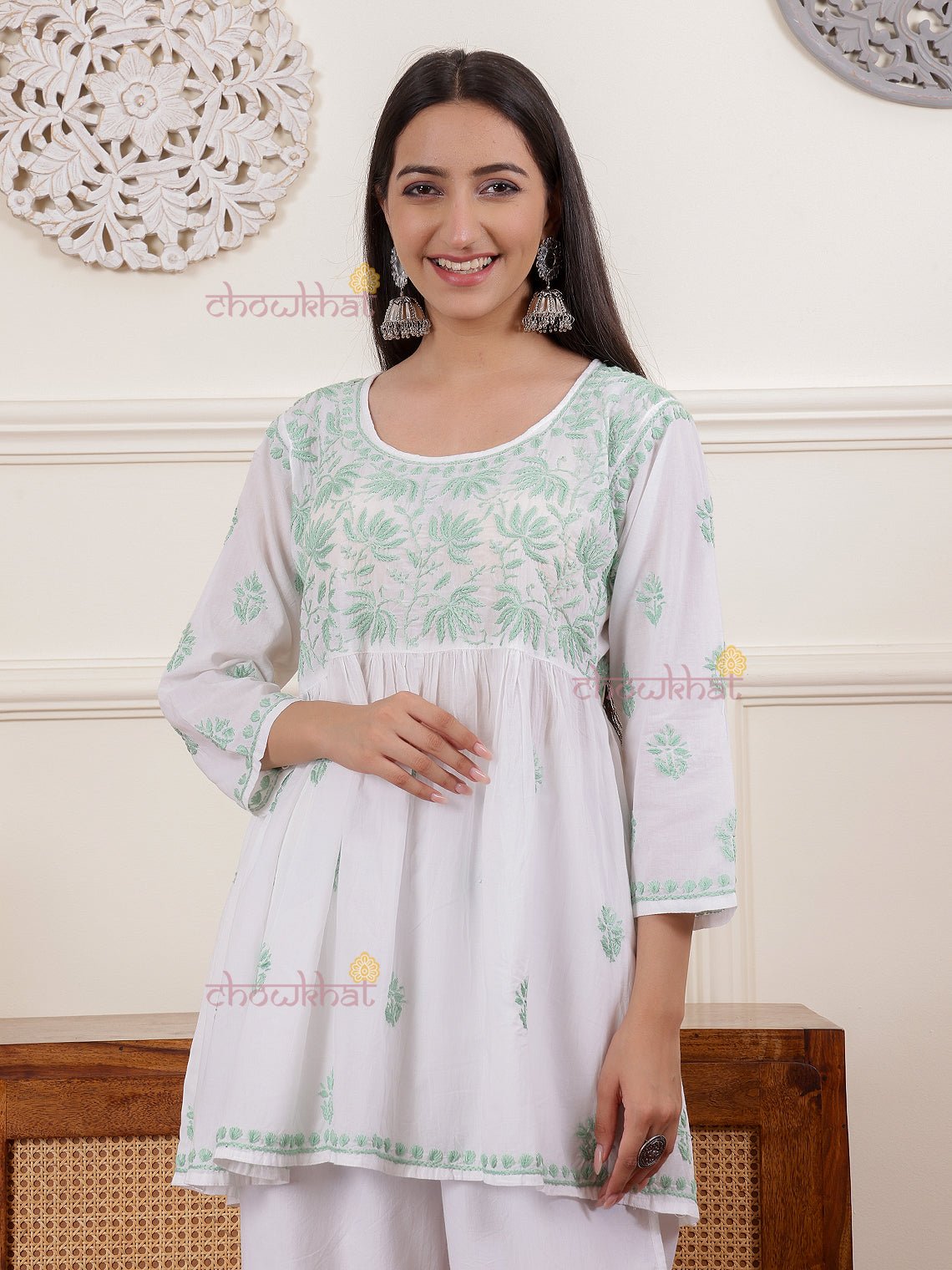 Afra Short Cotton Chikankari Kurti - Chowkhat Lifestyle