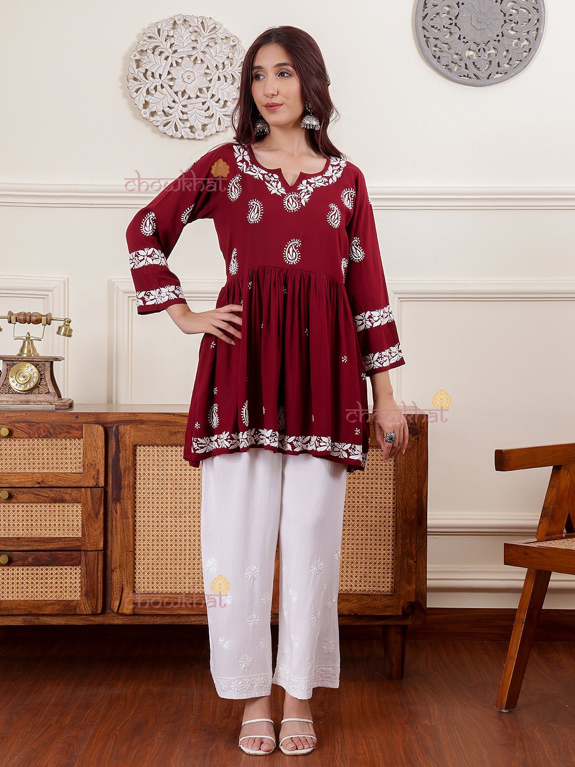 Safa Short Modal Chikankari Kurti - Chowkhat Lifestyle