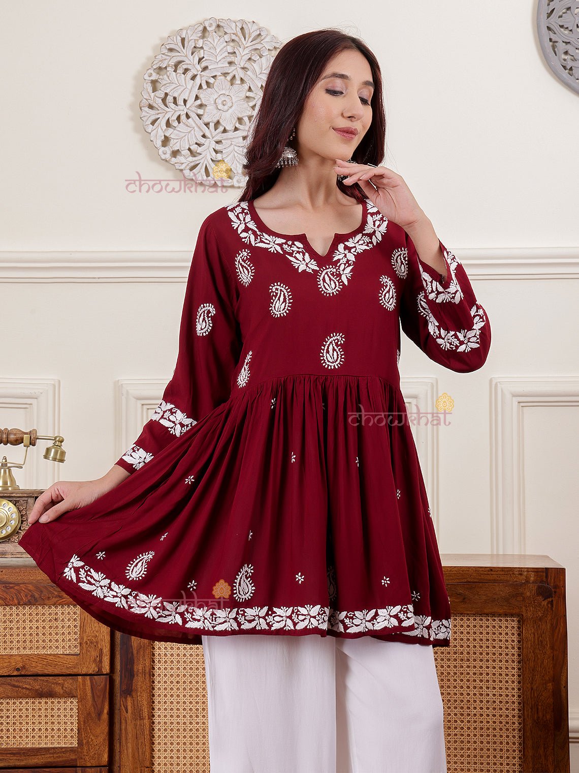 Safa Short Modal Chikankari Kurti - Chowkhat Lifestyle