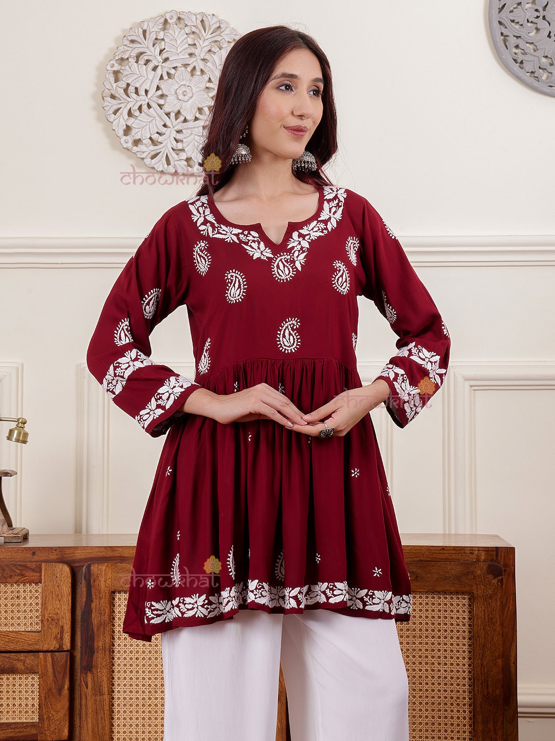 Safa Short Modal Chikankari Kurti - Chowkhat Lifestyle