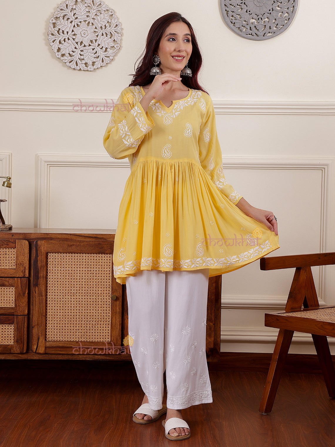 Safa Short Modal Chikankari Kurti - Chowkhat Lifestyle